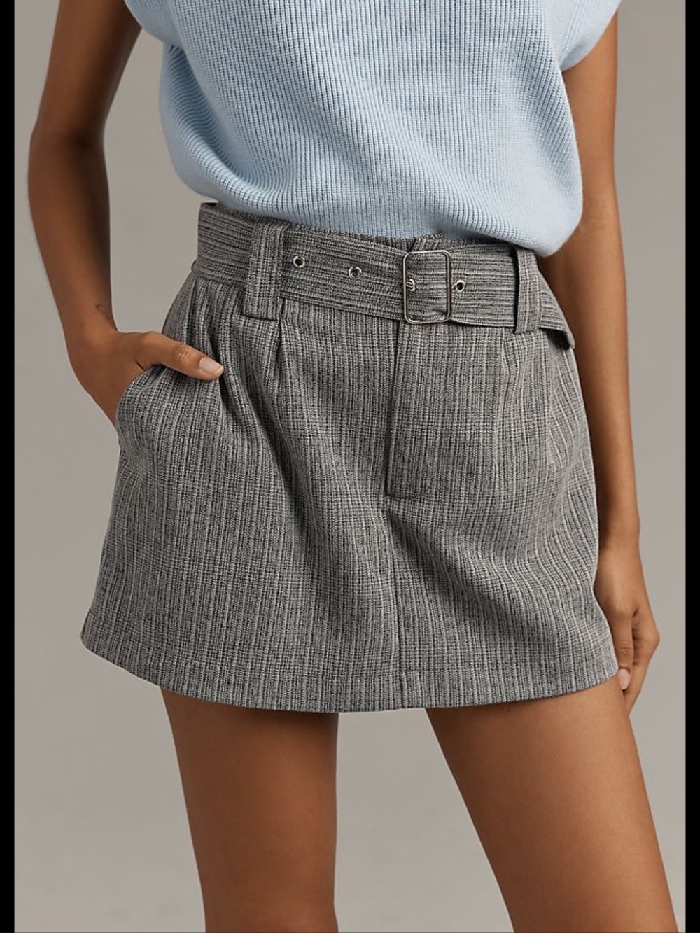 Dizzy Lizzy Gray Ribbed Belted Mini Skort